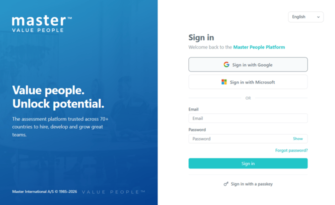 Master People Platform log in options